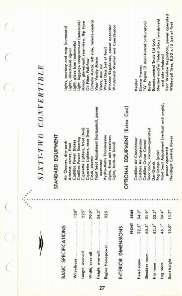 1960 Cadillac Salesmans Data Book Page 107